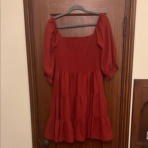 Elegant Red Smocked Dress